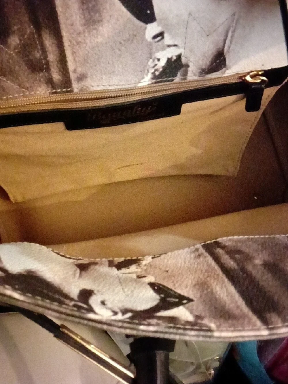 Vtg. Bagghy Leather-Trim Printed Audrey Hepburn Tote